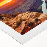 Art deco poster of Arizona's Grand Canyon in muted earth tones on a rolled canvas, suited for dining room decor.