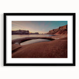 Extra large framed abstract art print of Lake Powell with vibrant, textured colors, ideal for living room decor.