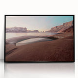Large abstract wall art of Lake Powell in muted blue and gray tones on a framed acrylic.
