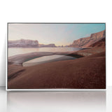 Acrylic print of Lake Powell with muted blue and beige tones in an art deco style, ideal for modern art wall decor.