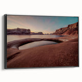 Black and white framed canvas of Lake Powell landscape, ideal for bedroom wall art.