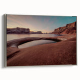 Landscape art painting of Lake Powell, Arizona, on a framed canvas, featuring a blend of colorful and black tones.