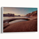 Vintage poster art of Lake Powell in Arizona on framed canvas, featuring vibrant blue and orange tones.