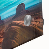 Mid-century modernist large art print of Monument Valley in muted earth tones on acrylic glass, ideal for dining room art.