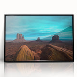 Large abstract wall art depicting Monument Valley in muted earth tones, framed acrylic, suitable for modern art wall decor.