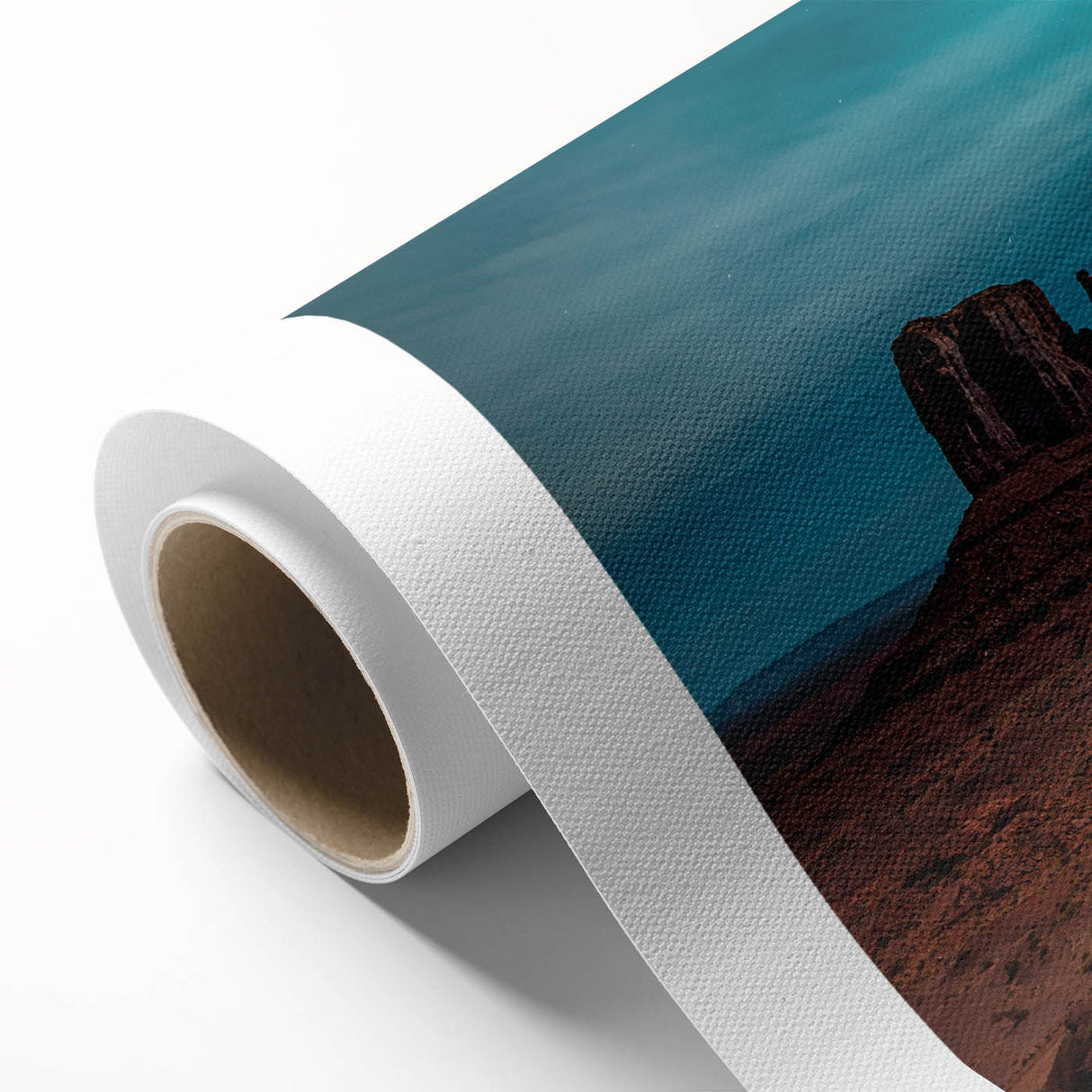 Art deco poster featuring Monument Valley in muted earth tones on rolled canvas, ideal for nursery wall art.