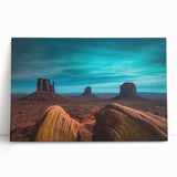Monochrome image of Monument Valley on large stretched canvas, suitable as kitchen wall art or bedroom decor.