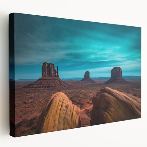 Monument Valley landscape on stretched canvas with warm earth tones, suitable for kitchen wall art.