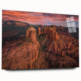 Acrylic print of a large abstract depiction of Sedona's red rock formations in earthy tones.