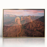 Framed acrylic print of Sedona, Arizona landscape in muted earth tones, ideal for modern art wall decor.