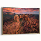 Framed canvas print of Sedona landscape in muted earth tones, ideal for bedroom wall art.