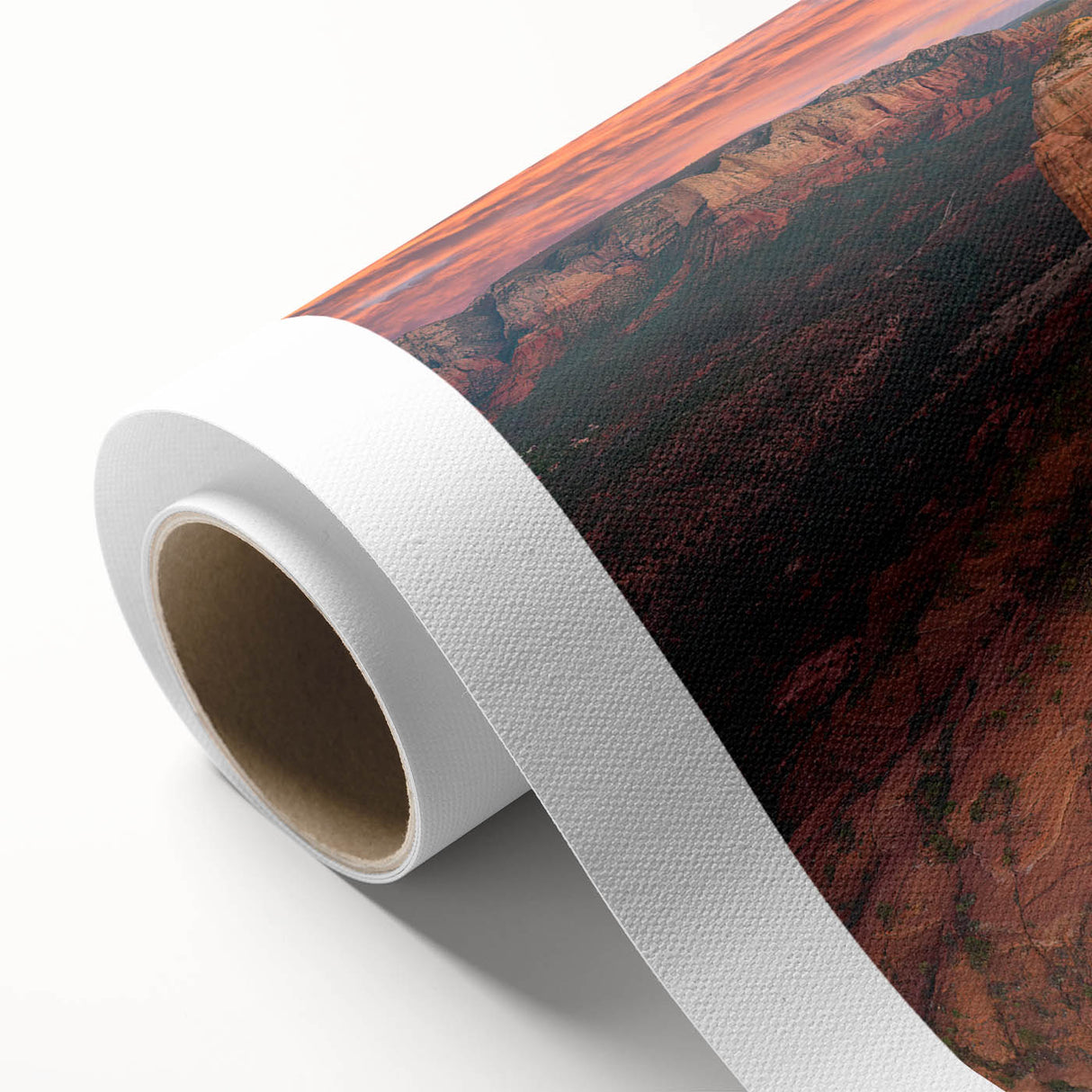 Art Deco poster of Sedona landscape in muted earth tones on rolled canvas, ideal for nursery wall art.