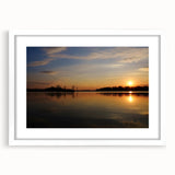 Abstract art print of Arkansas scenery in muted earth tones on a framed white canvas, suitable for dining room decor.