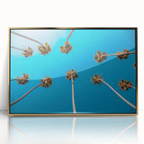 Mid-century modernist art of Beverly Hills scenery on gold-framed acrylic, featuring soft pastel shades.