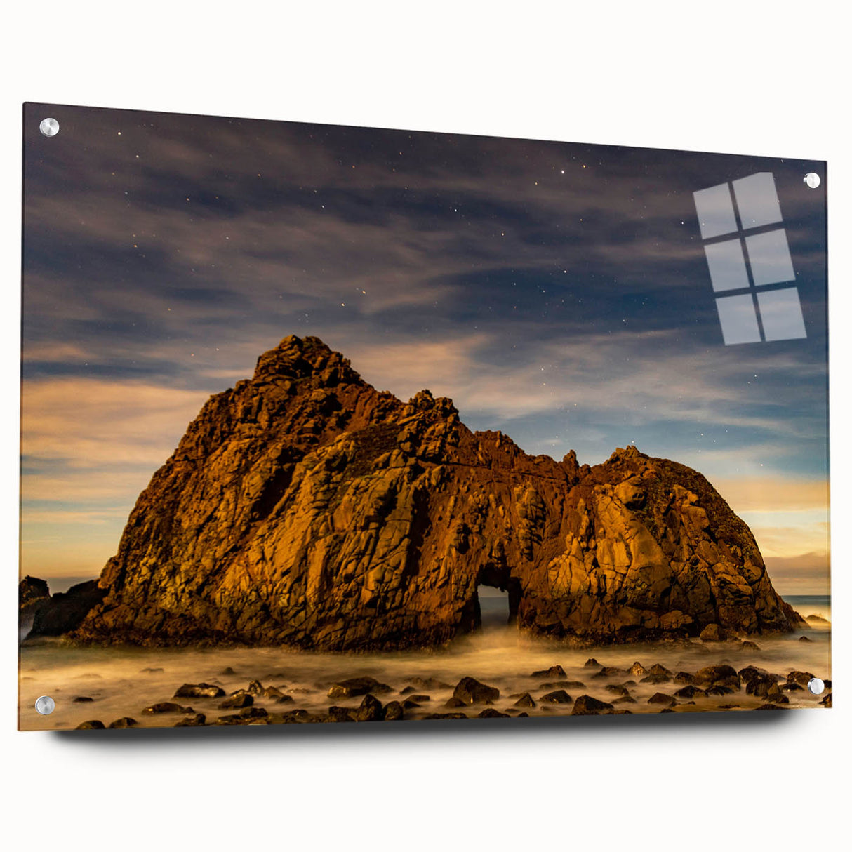 Acrylic print of Big Sur, California, featuring a large abstract design in vibrant blue and green tones.
