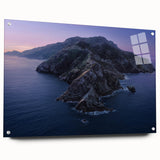 Acrylic print of a Catalina, California landscape in muted earth tones, ideal for dining room decor.