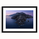 Extra large abstract art print depicting colorful, textured scenery of Catalina, California, in a black frame.
