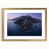 Extra large abstract art print of Catalina, California, in a gold frame, with textured design and vibrant colors.