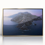 Large art print of Catalina, California in mid-century modernist style, framed in gold acrylic.