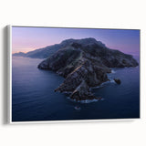 Vintage poster art of Catalina, California, featuring colorful artwork on a large framed canvas, ideal for living room decor.