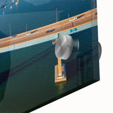 Large abstract wall art of Coronado, California in muted earth tones on acrylic glass, suitable for dining room decor.