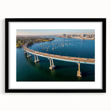 Extra large abstract art print of Coronado, California, featuring vibrant, textured colors on a framed black mat.