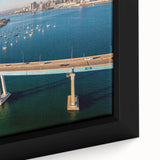Extra large framed canvas of a textured, colorful Coronado, California scenery in black, ideal for living room decor.