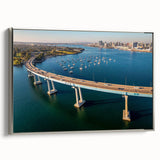 Framed canvas featuring a vintage-style landscape art painting of Coronado, California, with colorful art in muted tones.