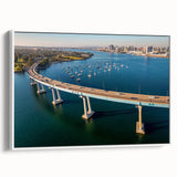 Vintage poster art of Coronado, California depicted in colorful hues on a large framed canvas, ideal for living room decor.