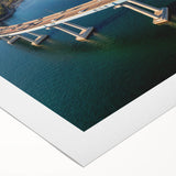 Art deco poster of Coronado, California scenery in muted blue tones on rolled canvas, suitable for dining room wall art.