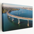 Stretched canvas print of the Coronado, California coastline in soft blue and gray tones, ideal for kitchen wall art.