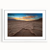 Abstract art print of Death Valley in muted earth tones on a framed white mat, suitable for bedroom or dining room decor.