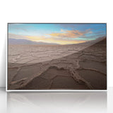 Acrylic print of Death Valley landscape, featuring muted earth tones in an art deco style, ideal for modern art wall decor.