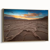 Framed canvas of Death Valley landscape in black and gold tones, suitable for bedroom wall art.