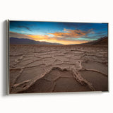 Landscape art painting of Death Valley on a framed canvas, featuring muted earth tones and black accents.