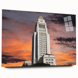 Acrylic print of a large abstract depiction of Los Angeles in muted blue and gray tones.