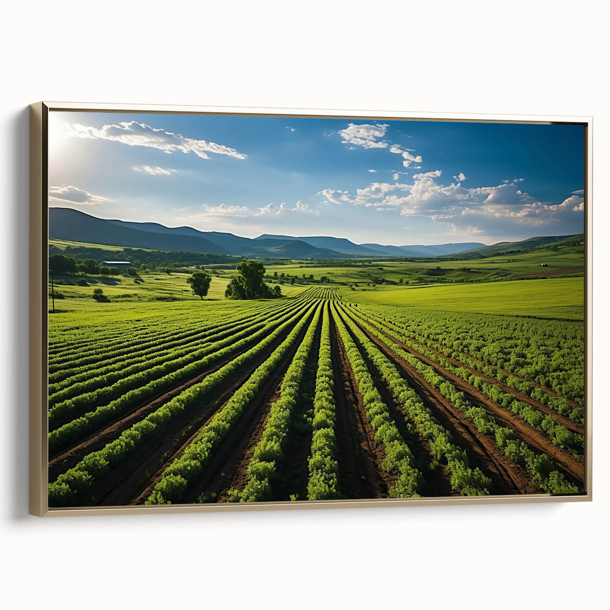 Framed canvas depicting the Napa Valley landscape in vintage poster style, featuring muted earth tones.