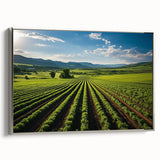 Landscape art painting of Napa Valley on framed canvas, featuring colorful vineyards with black border.
