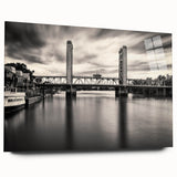 Large abstract wall art of Sacramento scenery in muted earth tones on acrylic glass, ideal for bedroom or dining room decor.