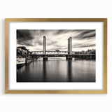 Extra large abstract art print of Sacramento scenery in textured gold frame, ideal for living room decor.