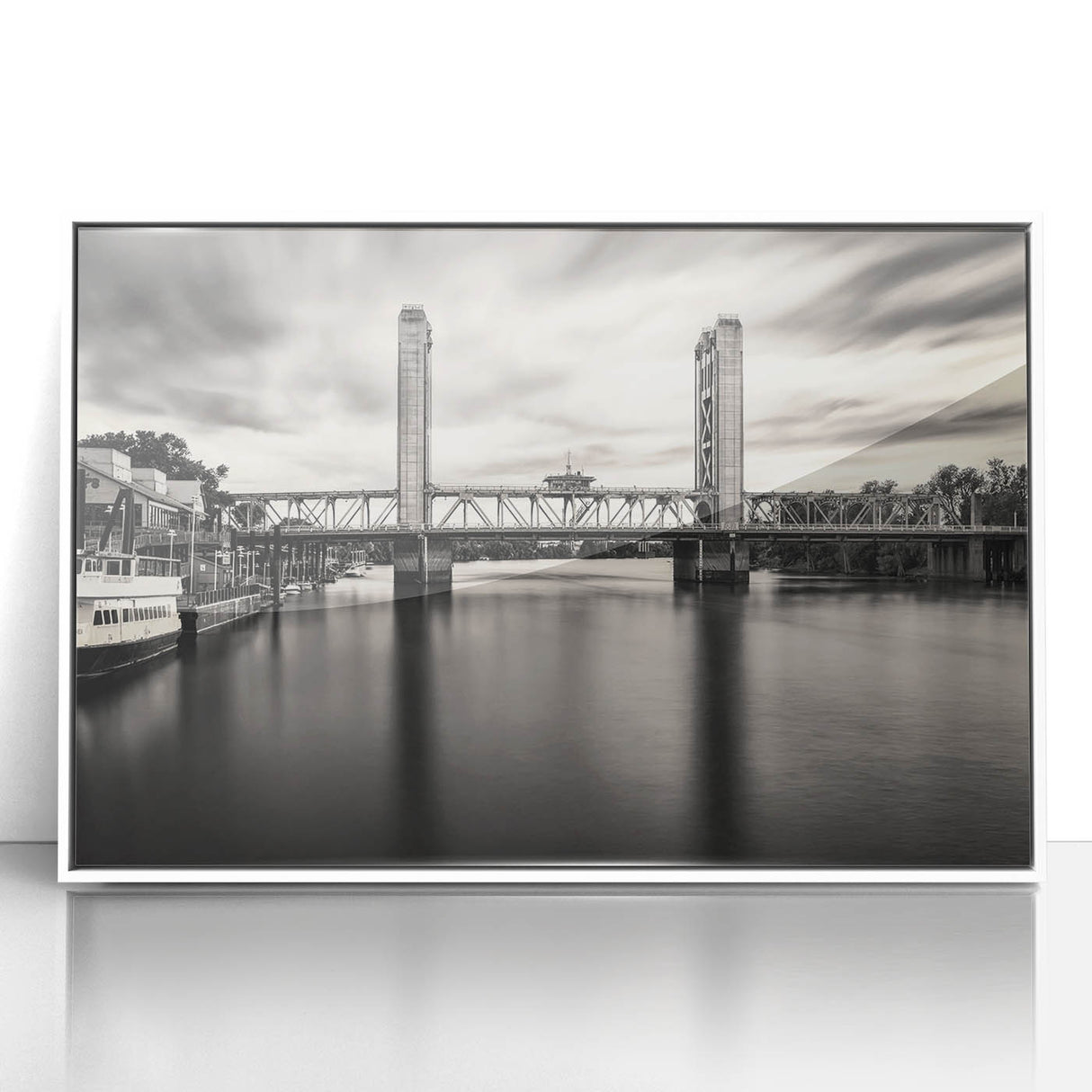 Art deco style Sacramento skyline with pastel shades on a white framed acrylic, ideal for modern nursery wall decor.