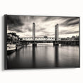 Black and white framed canvas of Sacramento landscape, ideal for bedroom wall art.