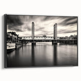 Black and white framed canvas of Sacramento landscape, ideal for bedroom wall art.