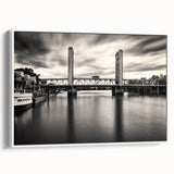 Vintage poster art of Sacramento scenery on a framed canvas, featuring colorful art in large format.