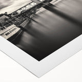 Art deco poster of Sacramento skyline in muted gold and blue tones on rolled canvas, suitable for dining room decor.