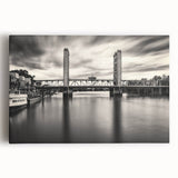 Monochrome Sacramento skyline on large stretched canvas, suitable for kitchen wall art.