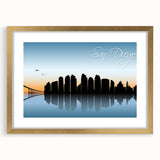 Extra large abstract art print of San Diego scenery in muted earth tones, framed in gold, ideal for living room decor.