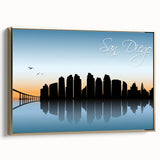 Framed canvas of a vintage-style San Diego landscape in black and gold tones, ideal for bedroom wall art.