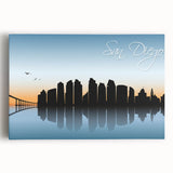 Black and white photo of San Diego skyline on large stretched canvas, suitable for kitchen art.