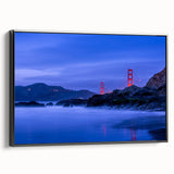 Black and white framed canvas of San Francisco landscape, ideal for bedroom wall art.